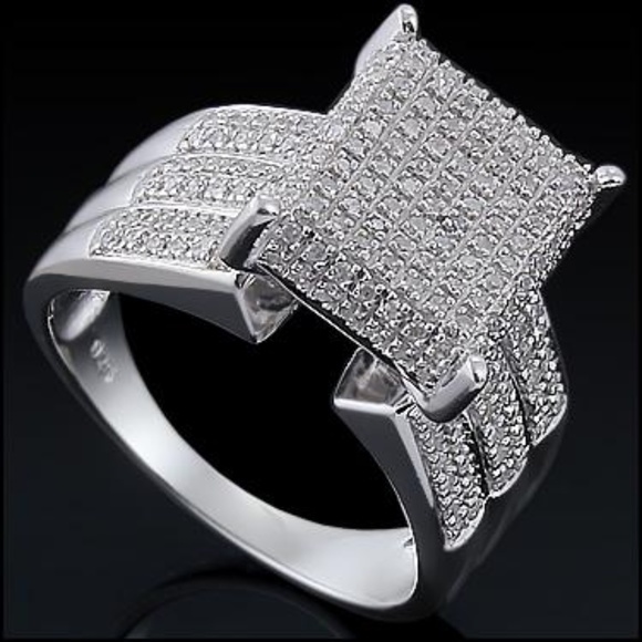 Wt Gold Ovr Solid Sterling Silver 3/5 CTW Diamonds